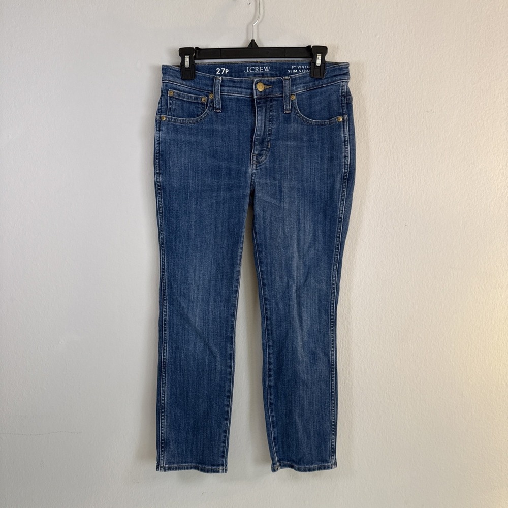 J Crew Women's Size 27p Vintage Slim Straight 9" Medium Wash Jeans